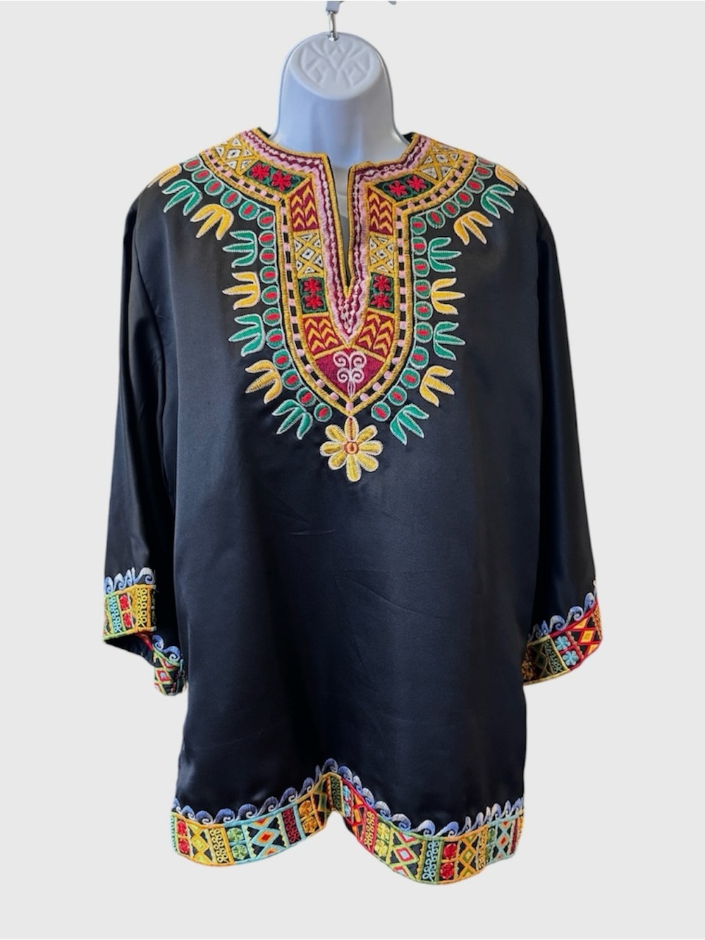 Black Embroidered Tunic with Tribal Detailing excellent vintage condition
